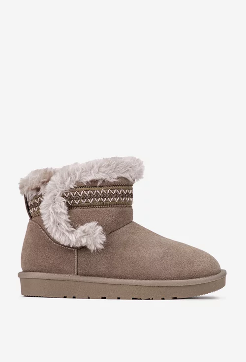 Ghete dama NUR taupe din piele intoarsa cu model