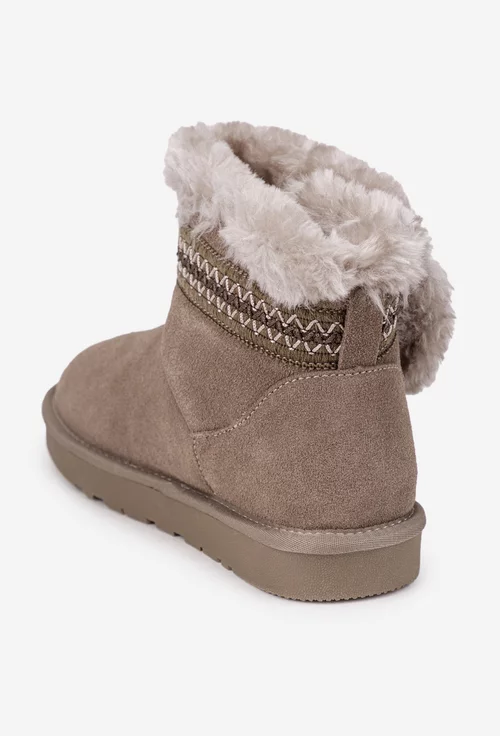 Ghete dama NUR taupe din piele intoarsa cu model