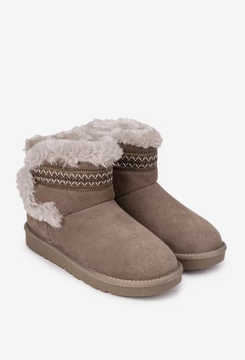 Ghete dama NUR taupe din piele intoarsa cu model