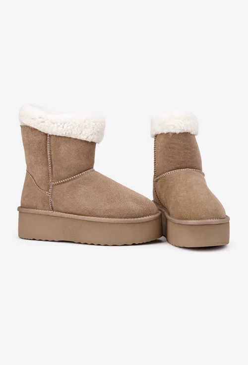 Ghete dama NUR taupe din piele intoarsa imblanite