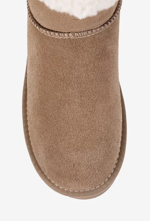 Ghete dama NUR taupe din piele intoarsa imblanite