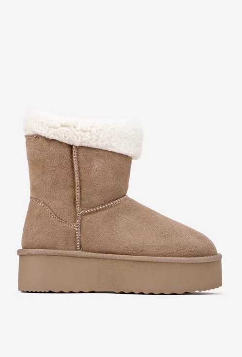 Ghete dama NUR taupe din piele intoarsa imblanite