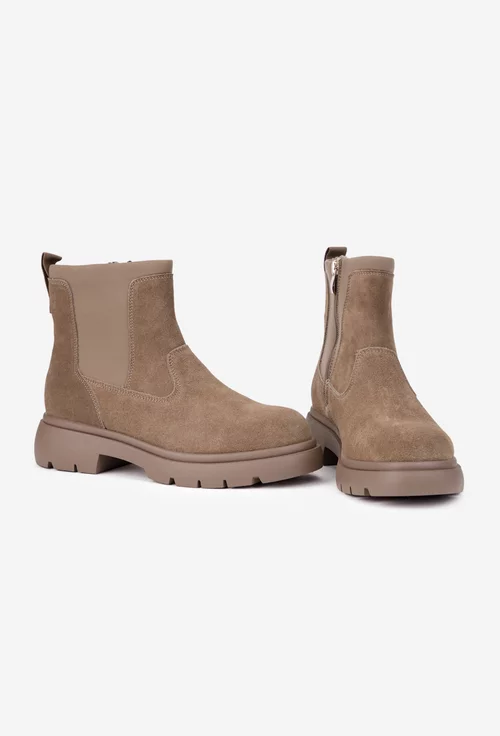 Ghete dama NUR taupe din piele intoarsa si material textil