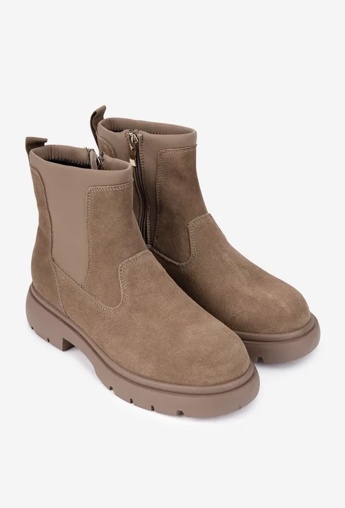 Ghete dama NUR taupe din piele intoarsa si material textil