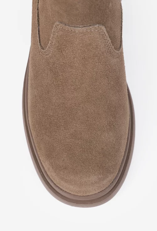 Ghete dama NUR taupe din piele intoarsa si material textil