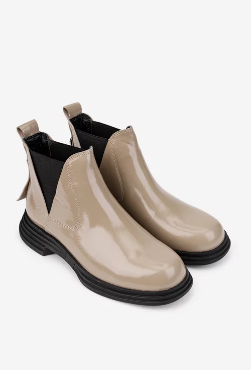 Ghete dama NUR taupe din piele lacuita