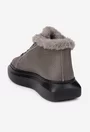 Ghete dama NUR taupe din piele texturata cu blanita