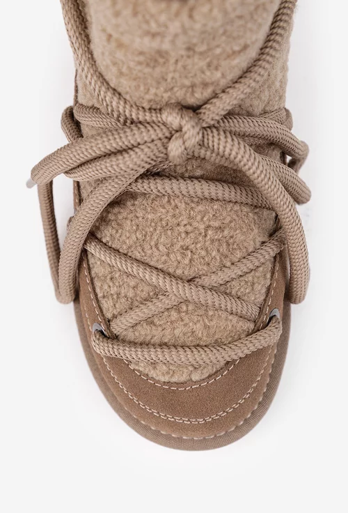 Ghete dama NUR taupe imblanite din piele intoarsa si blanita