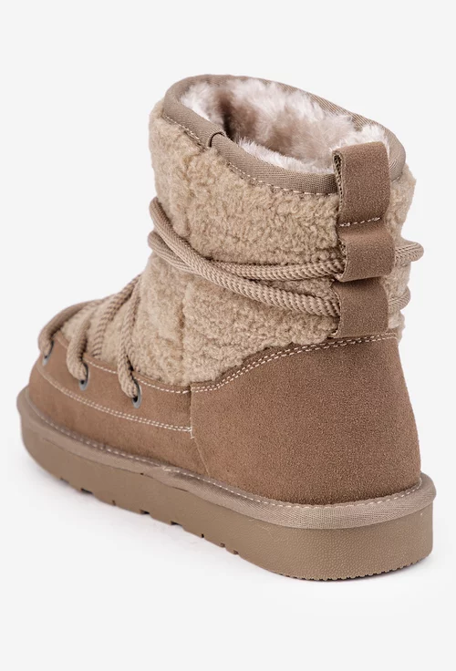 Ghete dama NUR taupe imblanite din piele intoarsa si blanita