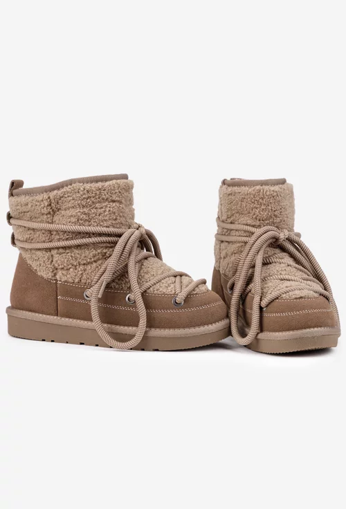 Ghete dama NUR taupe imblanite din piele intoarsa si blanita