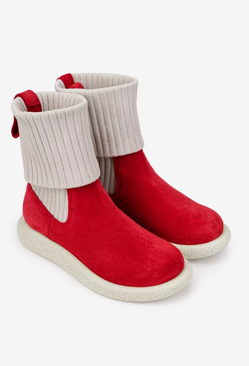 Ghete dama rosii din piele intoarsa si material textil