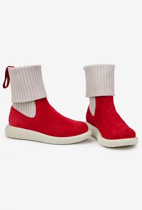 Ghete dama rosii din piele intoarsa si material textil