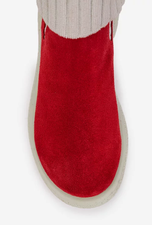 Ghete dama rosii din piele intoarsa si material textil