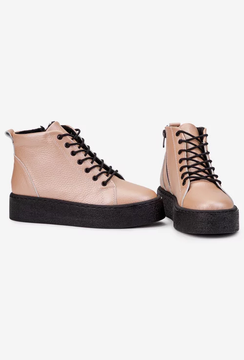 Ghete dama roz pudra din piele texturata