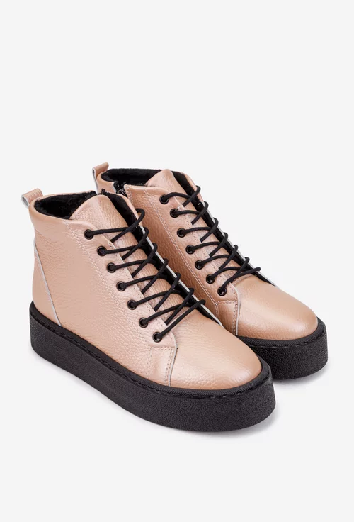 Ghete dama roz pudra din piele texturata