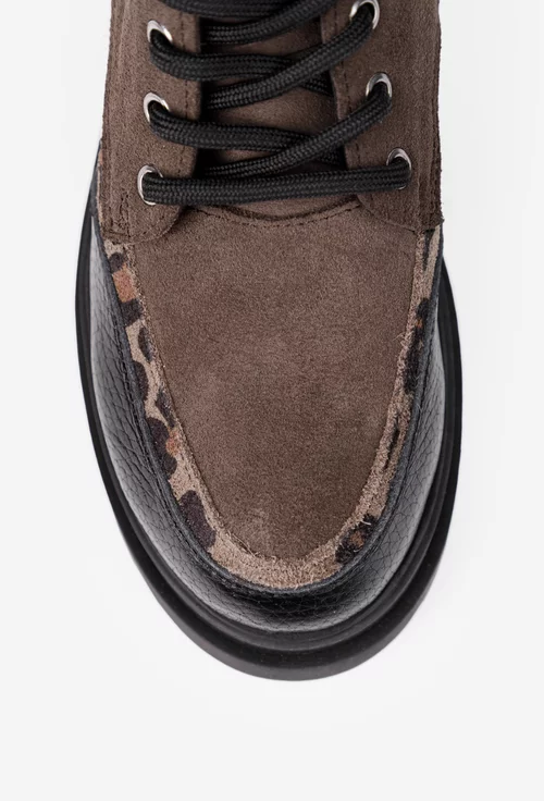 Ghete dama taupe cu negru din piele