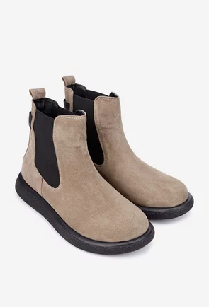 Ghete dama taupe din piele intoarsa cu elastic in laterale