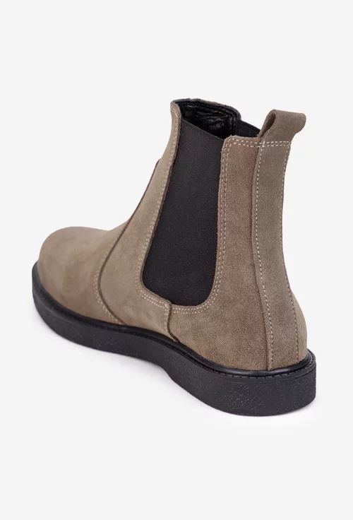 Ghete dama taupe din piele intoarsa prevazute cu elastic in laterale