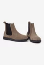 Ghete dama taupe din piele intoarsa prevazute cu elastic in laterale
