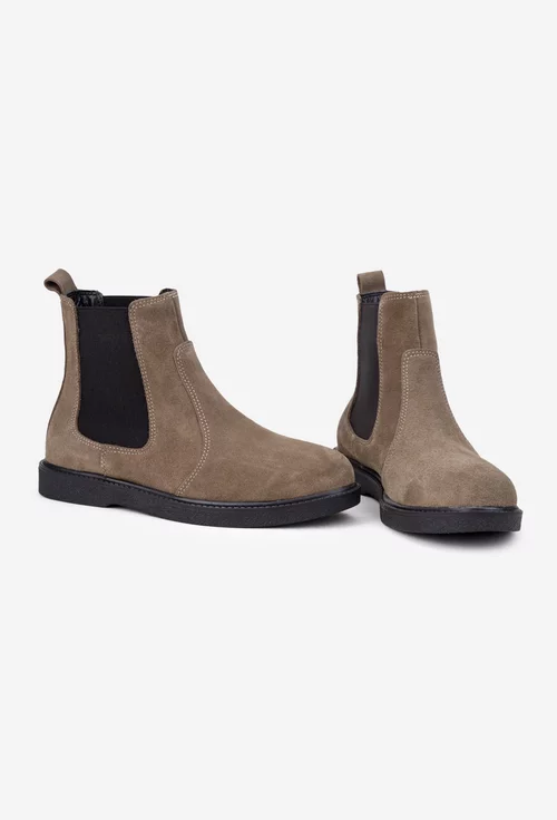 Ghete dama taupe din piele intoarsa prevazute cu elastic in laterale