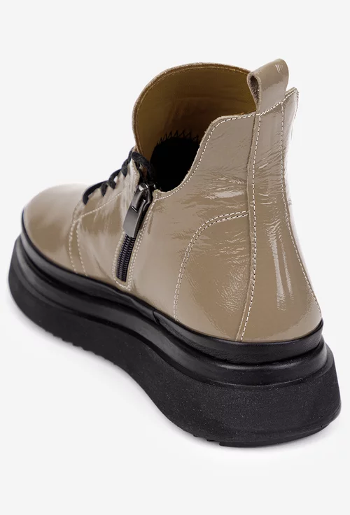 Ghete dama taupe din piele lacuita