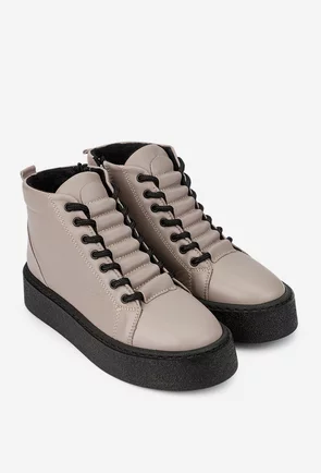 Ghete dama taupe din piele naturala