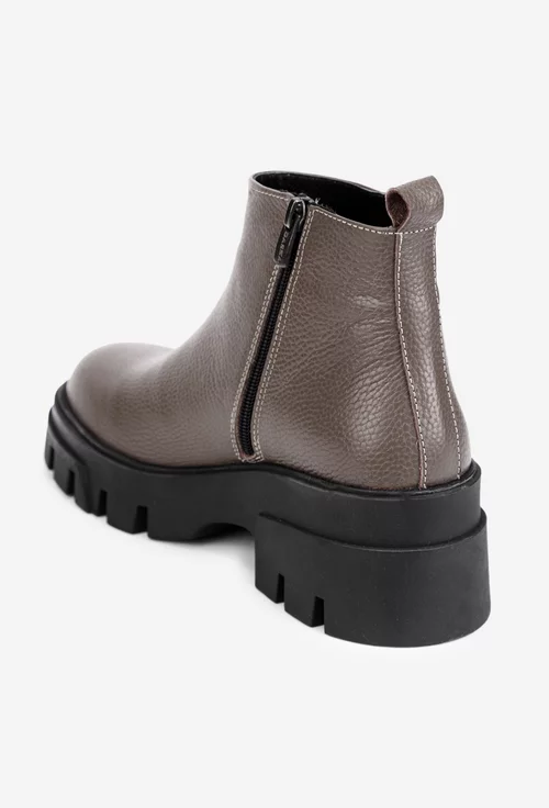 Ghete dama taupe din piele naturala cu fermoar