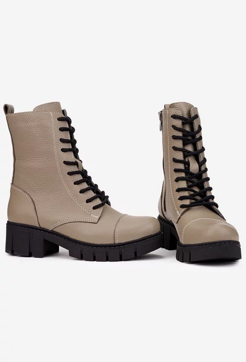 Ghete dama taupe din piele naturala texturata