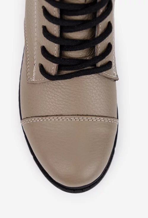 Ghete dama taupe din piele naturala texturata