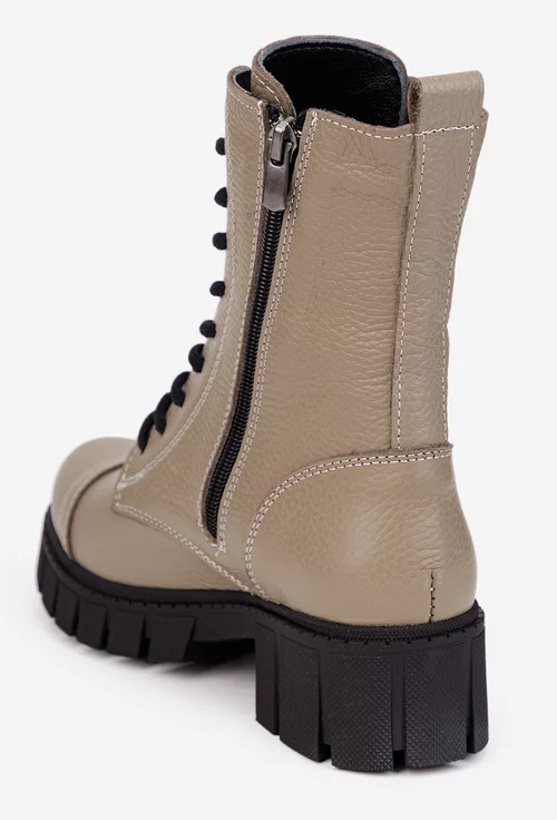 Ghete dama taupe din piele naturala texturata