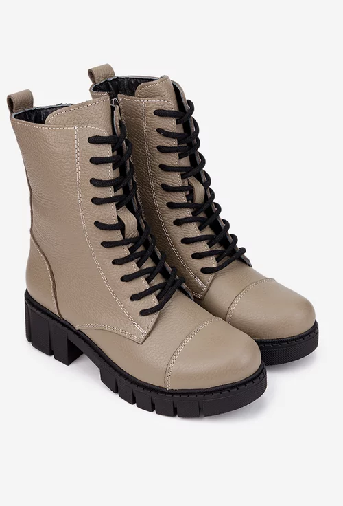 Ghete dama taupe din piele naturala texturata