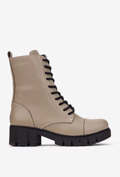 Ghete dama taupe din piele naturala texturata