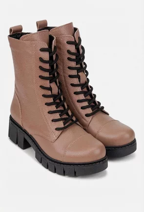 Ghete dama taupe din piele naturala texturata