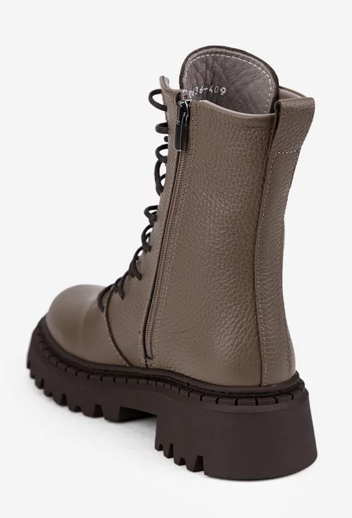 Ghete dama taupe din piele texturata