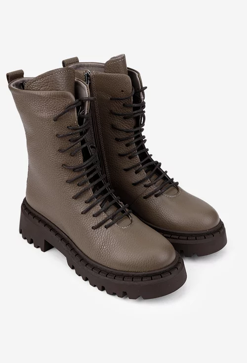 Ghete dama taupe din piele texturata