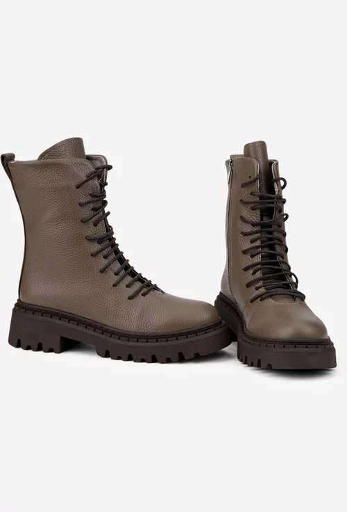 Ghete dama taupe din piele texturata