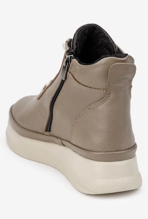 Ghete dama taupe din piele texturata