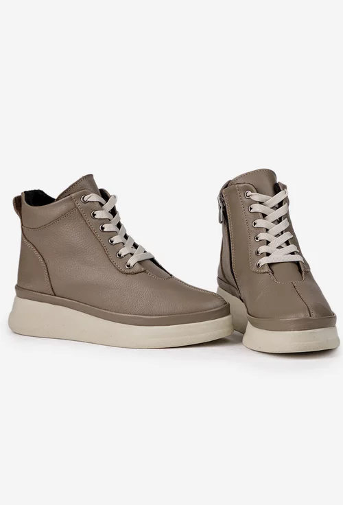 Ghete dama taupe din piele texturata