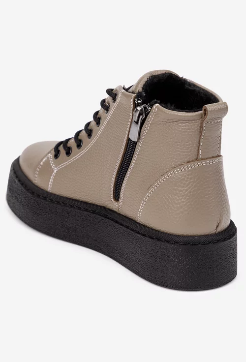 Ghete dama taupe din piele texturata