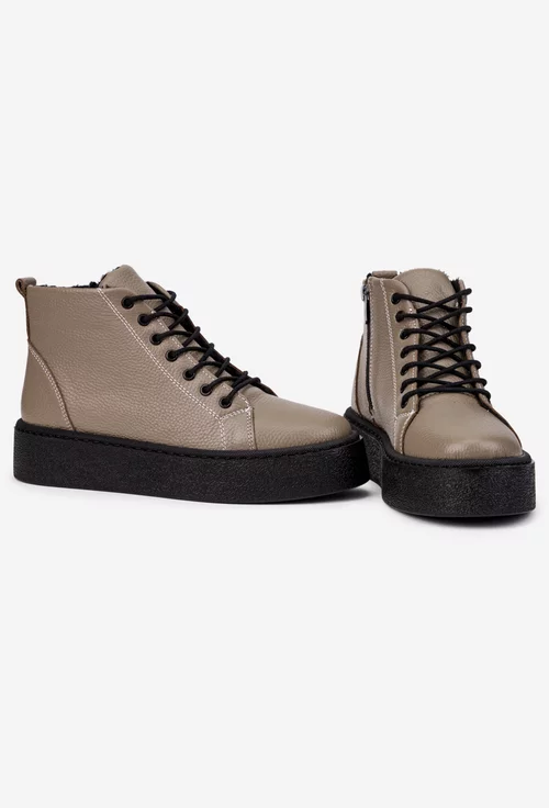 Ghete dama taupe din piele texturata