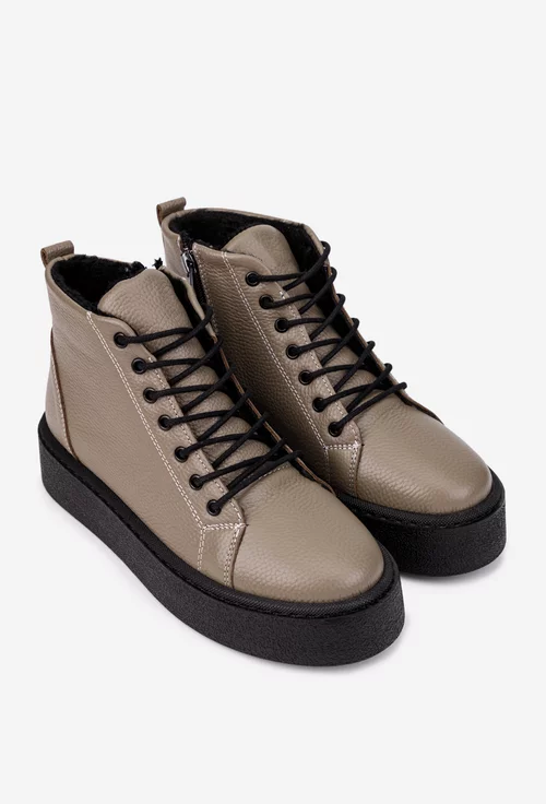 Ghete dama taupe din piele texturata