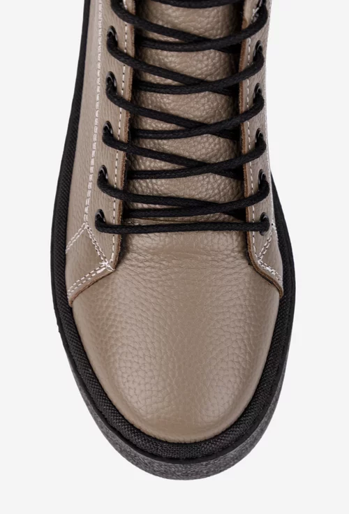 Ghete dama taupe din piele texturata