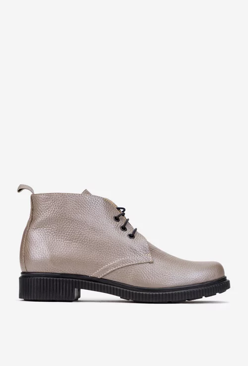 Ghete dama taupe din piele texturata