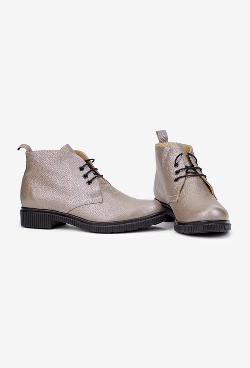 Ghete dama taupe din piele texturata