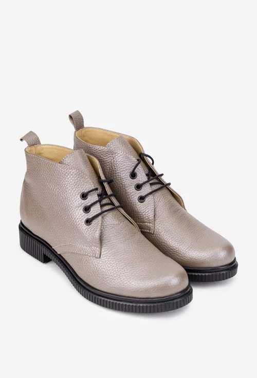 Ghete dama taupe din piele texturata