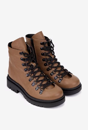 Ghete dama taupe din piele texturata