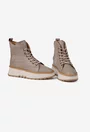 Ghete dama taupe din piele texturata cu siret elastic
