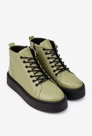 Ghete dama verde din piele texturata