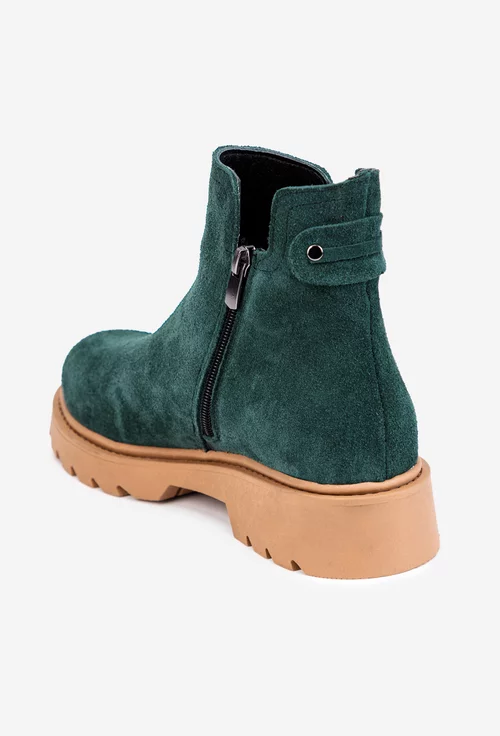 Ghete  dama verzi din piele intoarsa cu fermoar