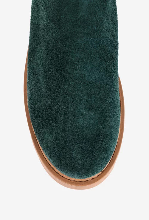 Ghete  dama verzi din piele intoarsa cu fermoar